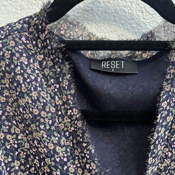 RESET by Jane Olivia Midi Dress Long Slv Floral Pinstripe Sz S Button Front - Picture 6 of 12